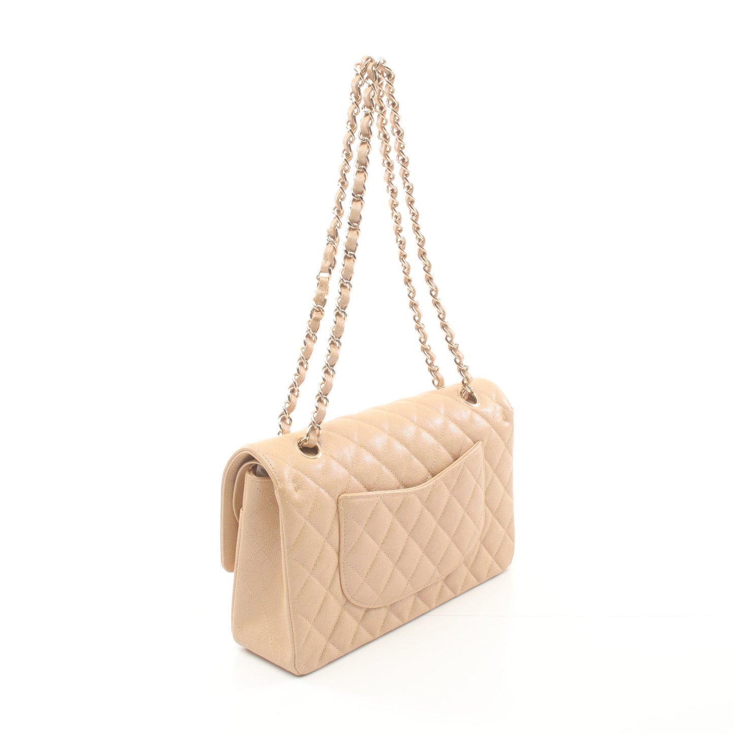 マトラッセ Wフラップ Wチェーンショルダーバッグ キャビアスキン ベージュ ゴールド金具 シャネル バッグ CHANEL