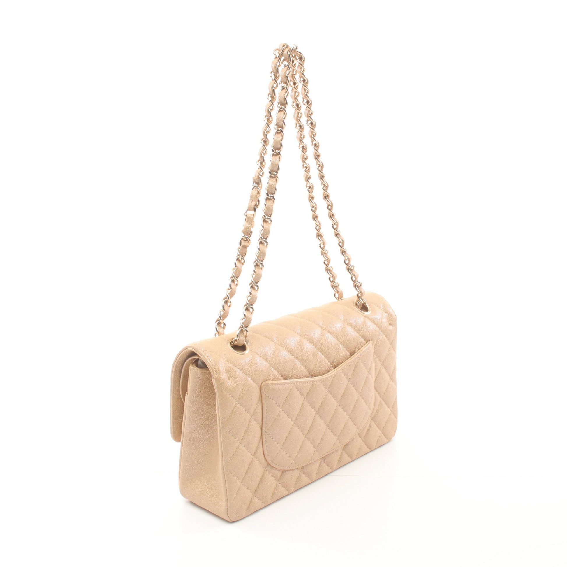 マトラッセ Wフラップ Wチェーンショルダーバッグ キャビアスキン ベージュ ゴールド金具 シャネル バッグ CHANEL
