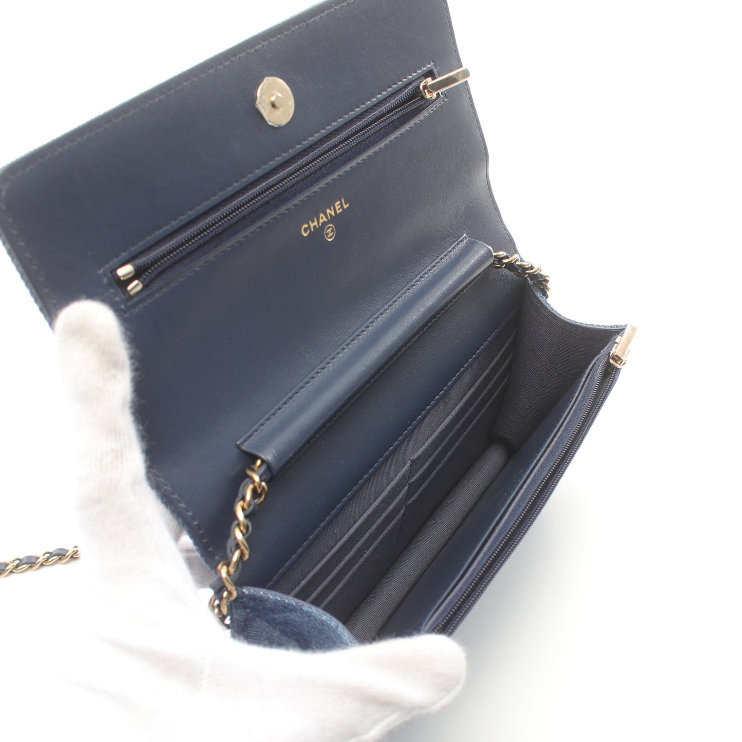 マトラッセ チェーンウォレット デニム インディゴブルー ゴールド金具 シャネル バッグ CHANEL