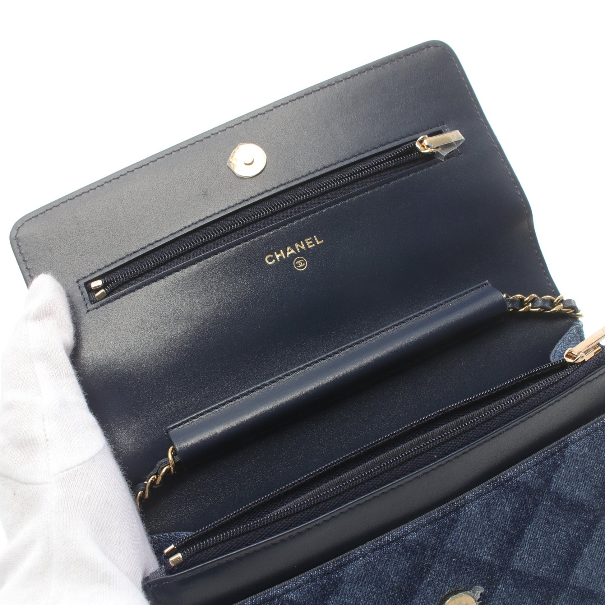 マトラッセ チェーンウォレット デニム インディゴブルー ゴールド金具 シャネル バッグ CHANEL
