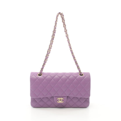 マトラッセ Wフラップ Wチェーンショルダーバッグ キャビアスキン パープル ゴールド金具 シャネル バッグ CHANEL