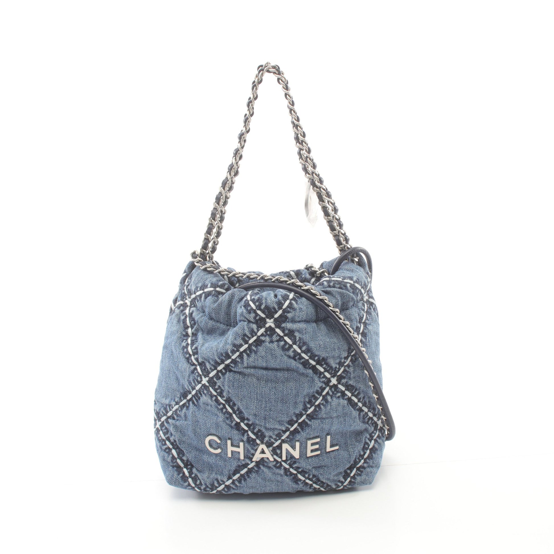 CHANEL 22 ミニ チェーンショルダーバッグ デニム インディゴブルー シルバー金具 シャネル バッグ CHANEL