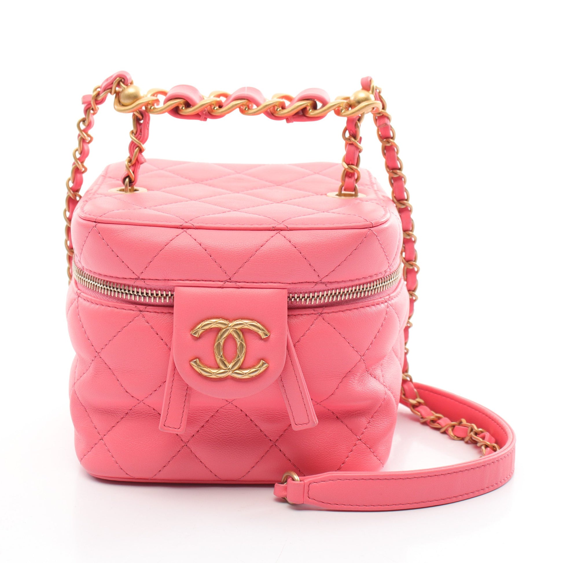 マトラッセ バニティバッグ チェーンショルダーバッグ ラムスキン ピンク ゴールド金具 2WAY シャネル バッグ CHANEL