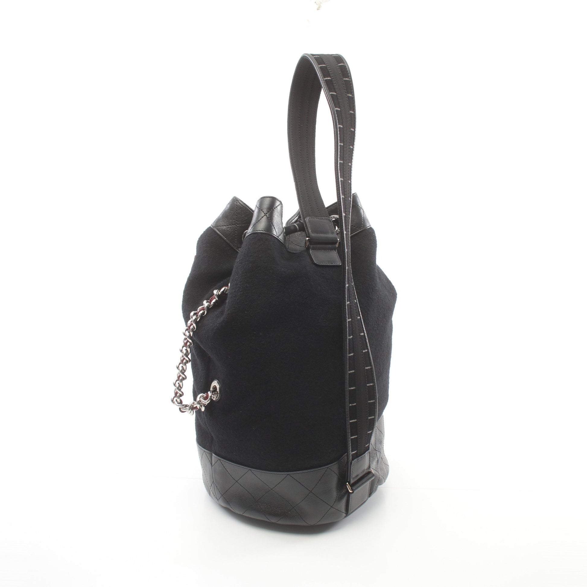 ココマーク ショルダーバッグ ウール レザー ブラック マルチカラー シルバー金具 巾着 シャネル バッグ CHANEL