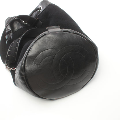 ココマーク ショルダーバッグ ウール レザー ブラック マルチカラー シルバー金具 巾着 シャネル バッグ CHANEL