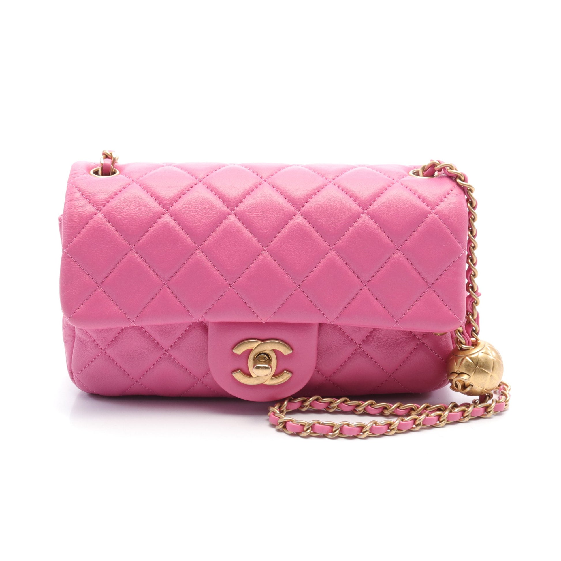 マトラッセ ミニ フラップバッグ チェーンショルダーバッグ レザー ピンク ゴールド金具 シャネル バッグ CHANEL