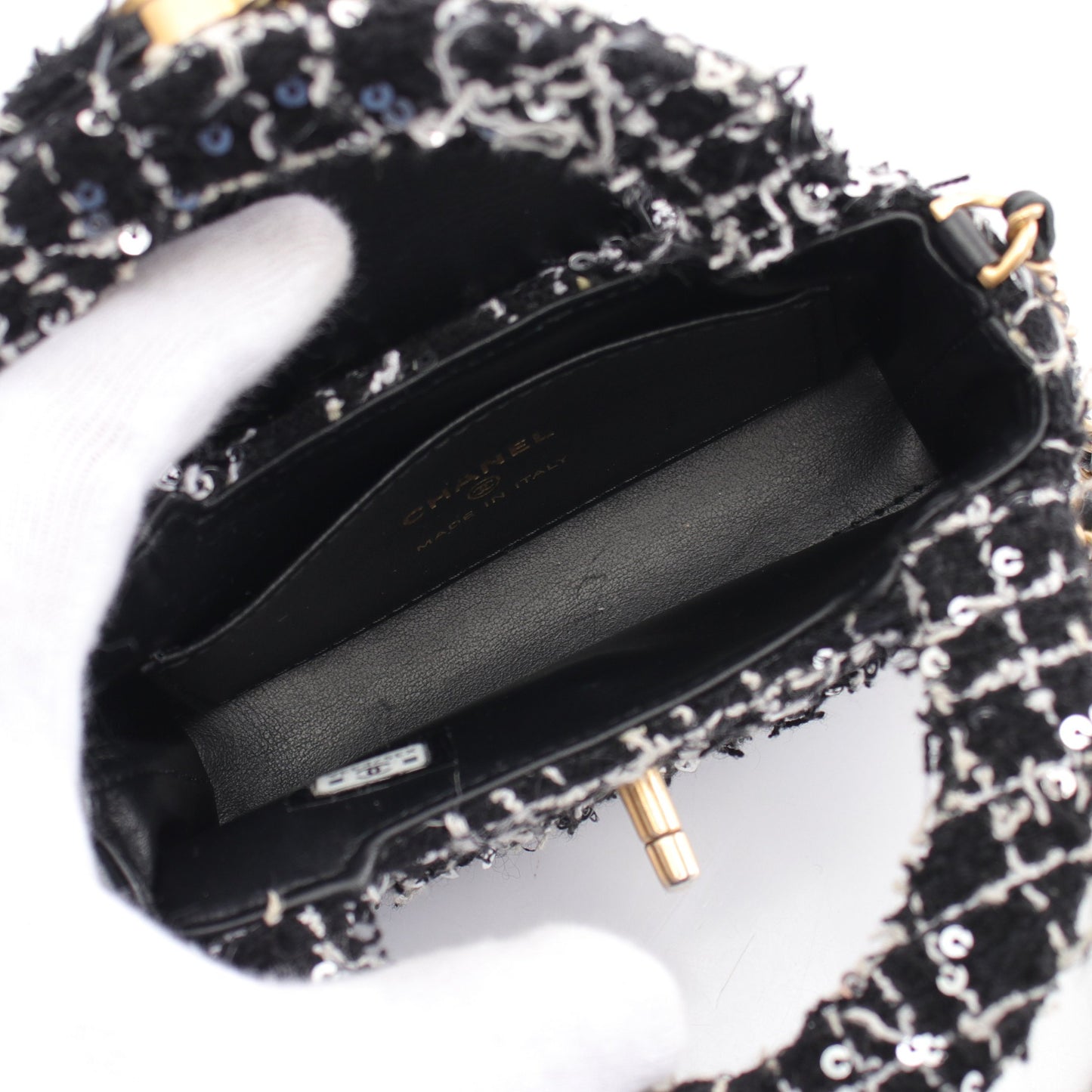 マトラッセ チェーン クラッチバッグ ツイード ブラック ホワイト ゴールド金具 2WAY シャネル バッグ CHANEL