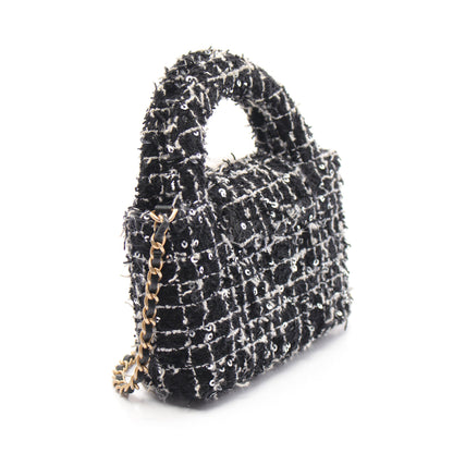 マトラッセ チェーン クラッチバッグ ツイード ブラック ホワイト ゴールド金具 2WAY シャネル バッグ CHANEL