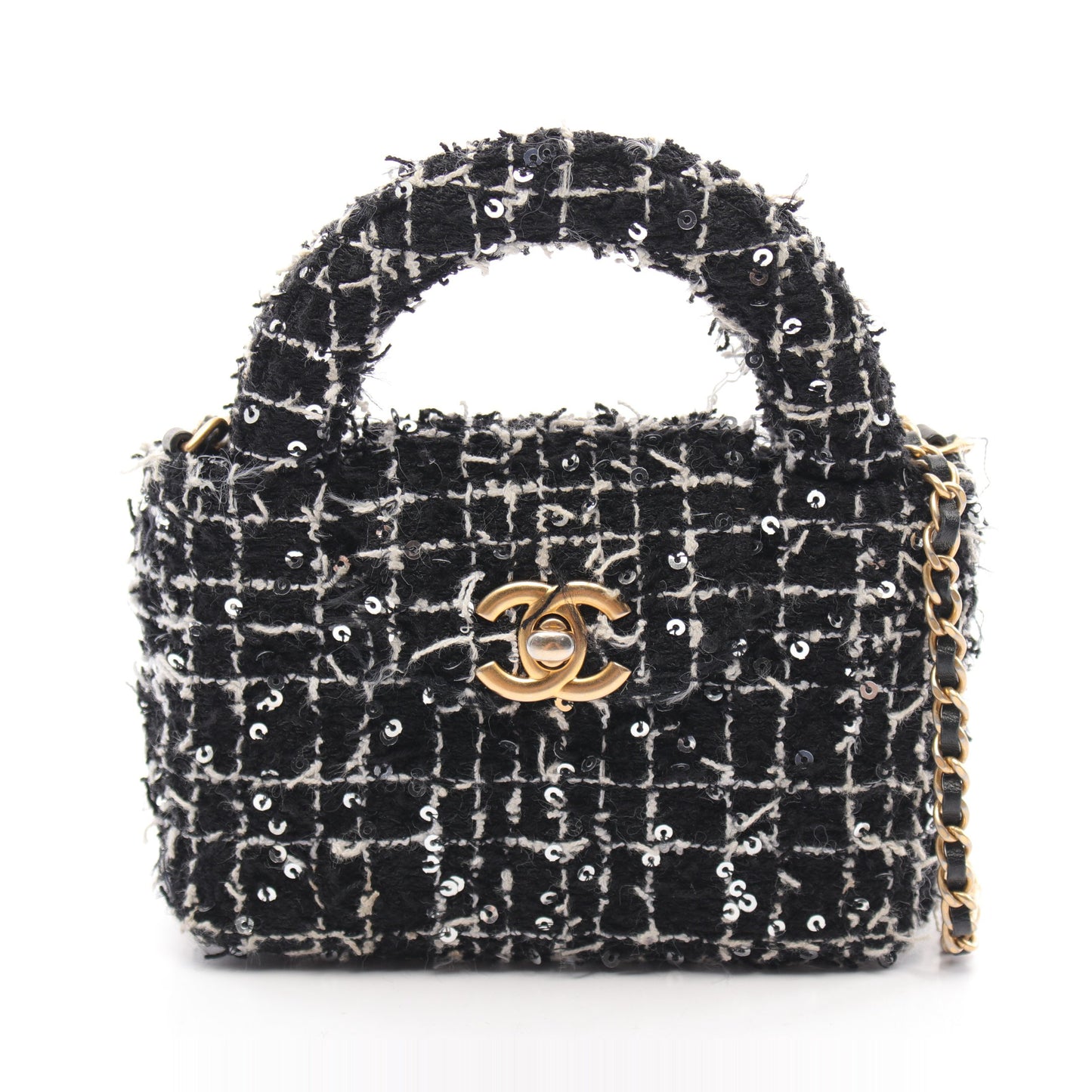 マトラッセ チェーン クラッチバッグ ツイード ブラック ホワイト ゴールド金具 2WAY シャネル バッグ CHANEL