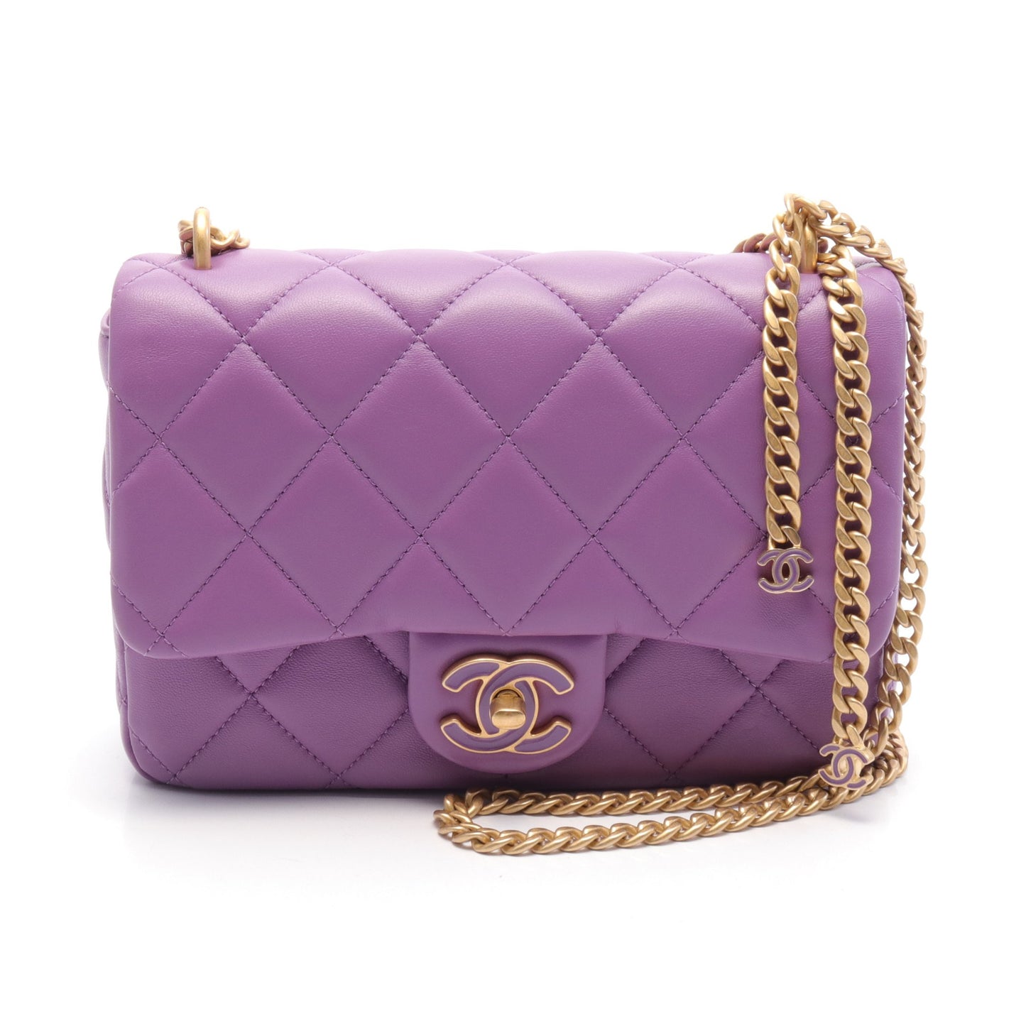 マトラッセ チェーンショルダーバッグ ラムスキン パープル ゴールド金具 シャネル バッグ CHANEL