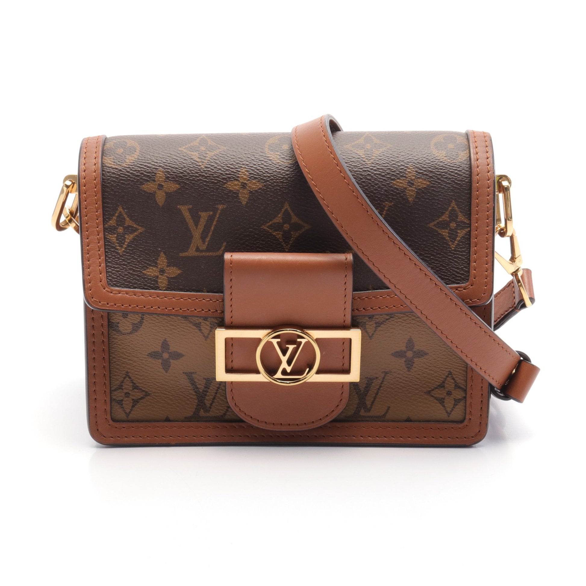 ドーフィーヌ MINI モノグラムリバース ショルダーバッグ PVC レザー ブラウン ベージュ ルイヴィトン バッグ LOUIS VUITTON