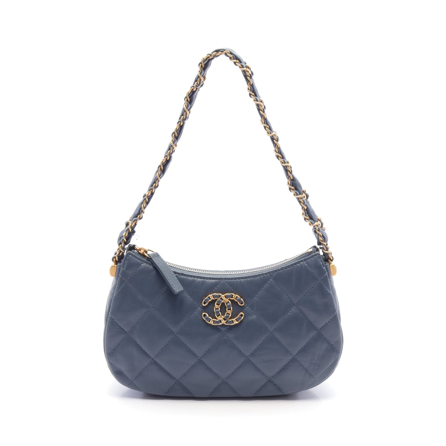 19 ディズヌフ マトラッセ ホーボーバッグ ハンドバッグ レザー ブルー ゴールド金具 シャネル バッグ CHANEL