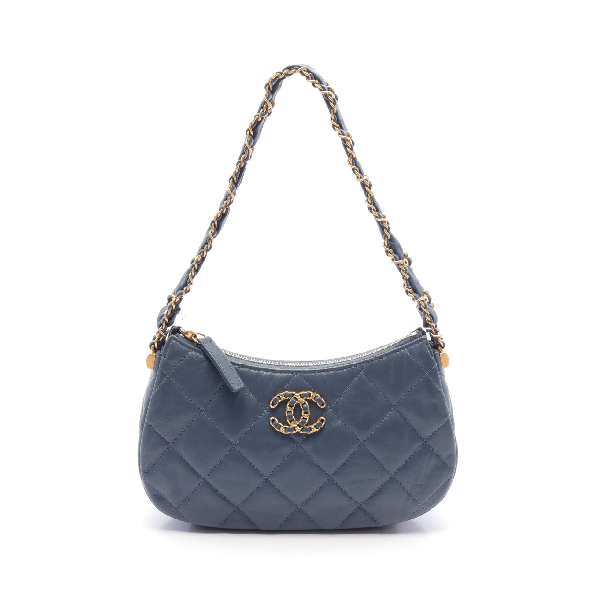 19 ディズヌフ マトラッセ ホーボーバッグ ハンドバッグ レザー ブルー ゴールド金具 シャネル バッグ CHANEL