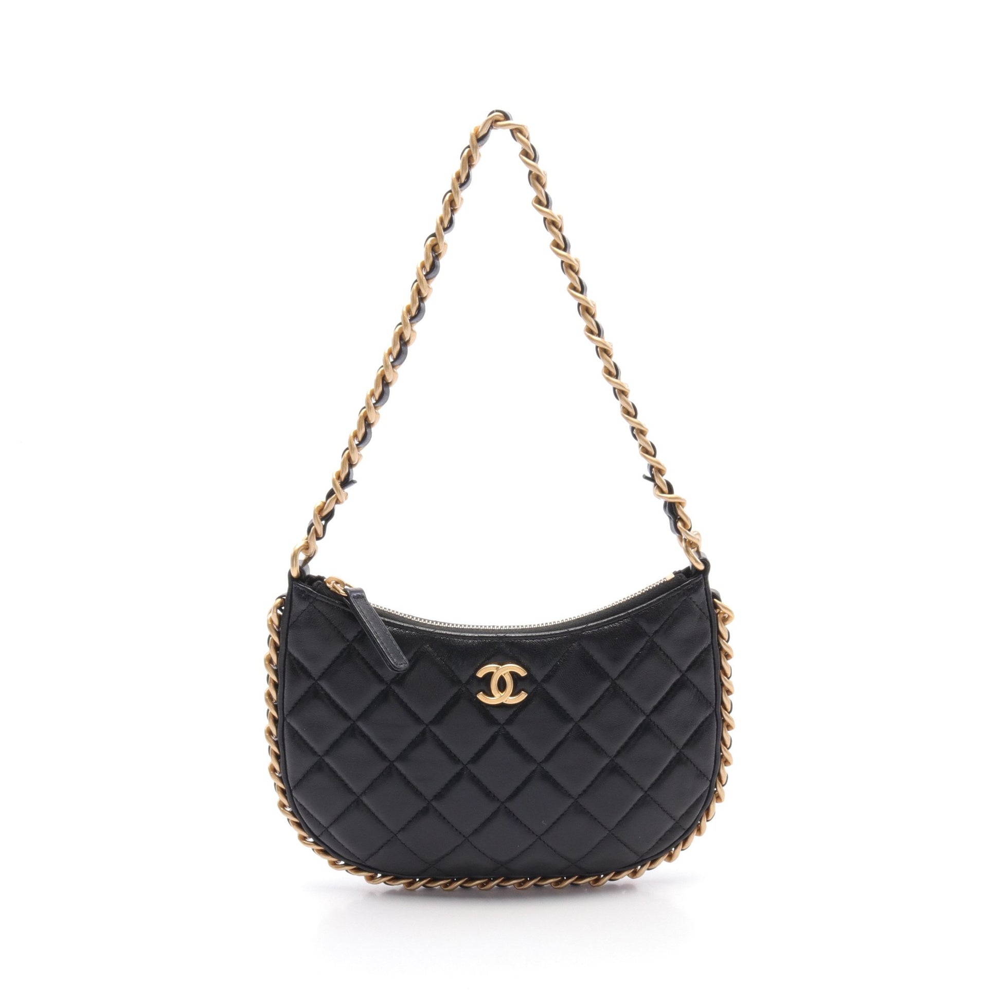 マトラッセ チェーンショルダーバッグ レザー ブラック ゴールド金具 シャネル バッグ CHANEL