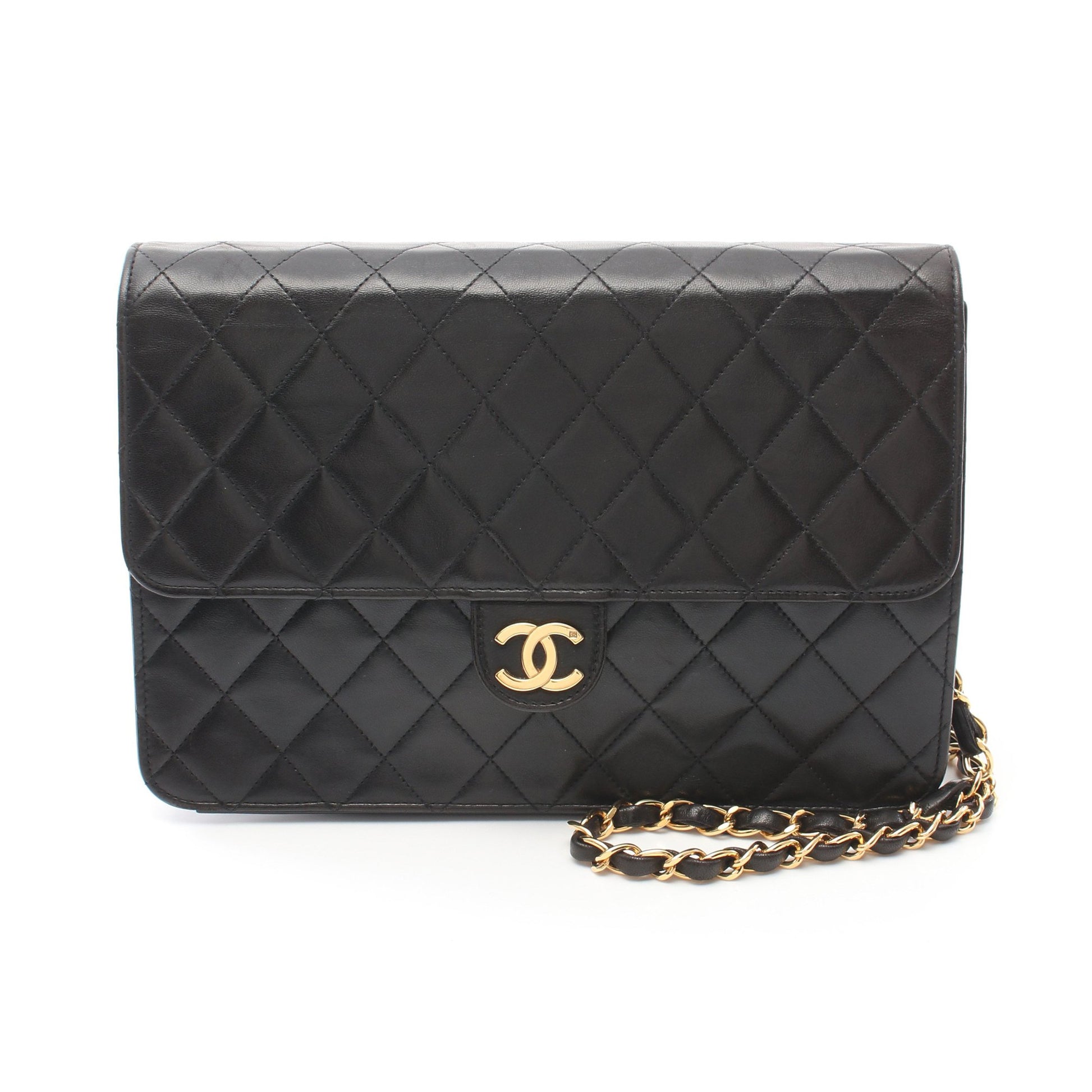 マトラッセ チェーンショルダーバッグ ラムスキン ブラック ゴールド金具 プッシュロック シャネル バッグ CHANEL