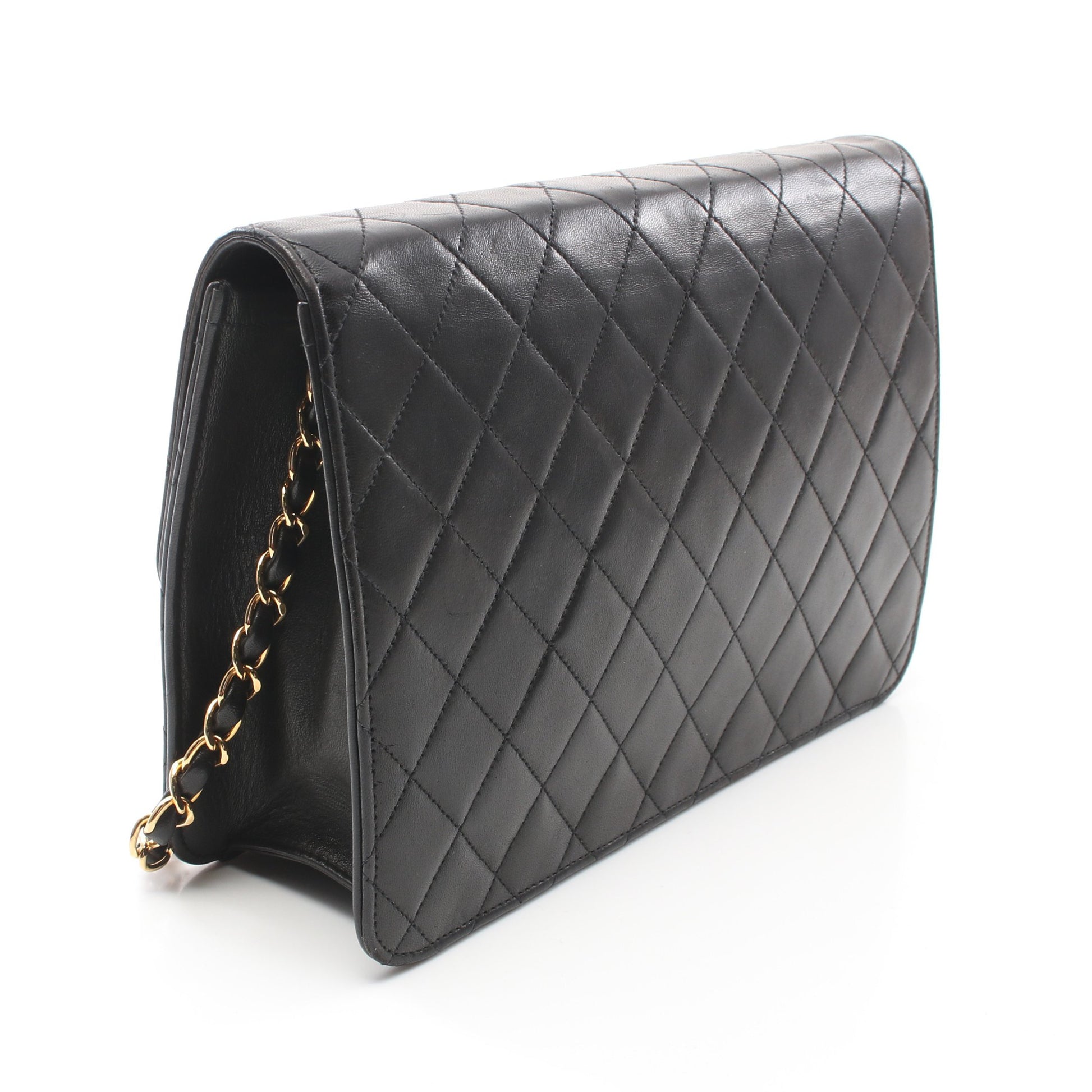 マトラッセ チェーンショルダーバッグ ラムスキン ブラック ゴールド金具 プッシュロック シャネル バッグ CHANEL