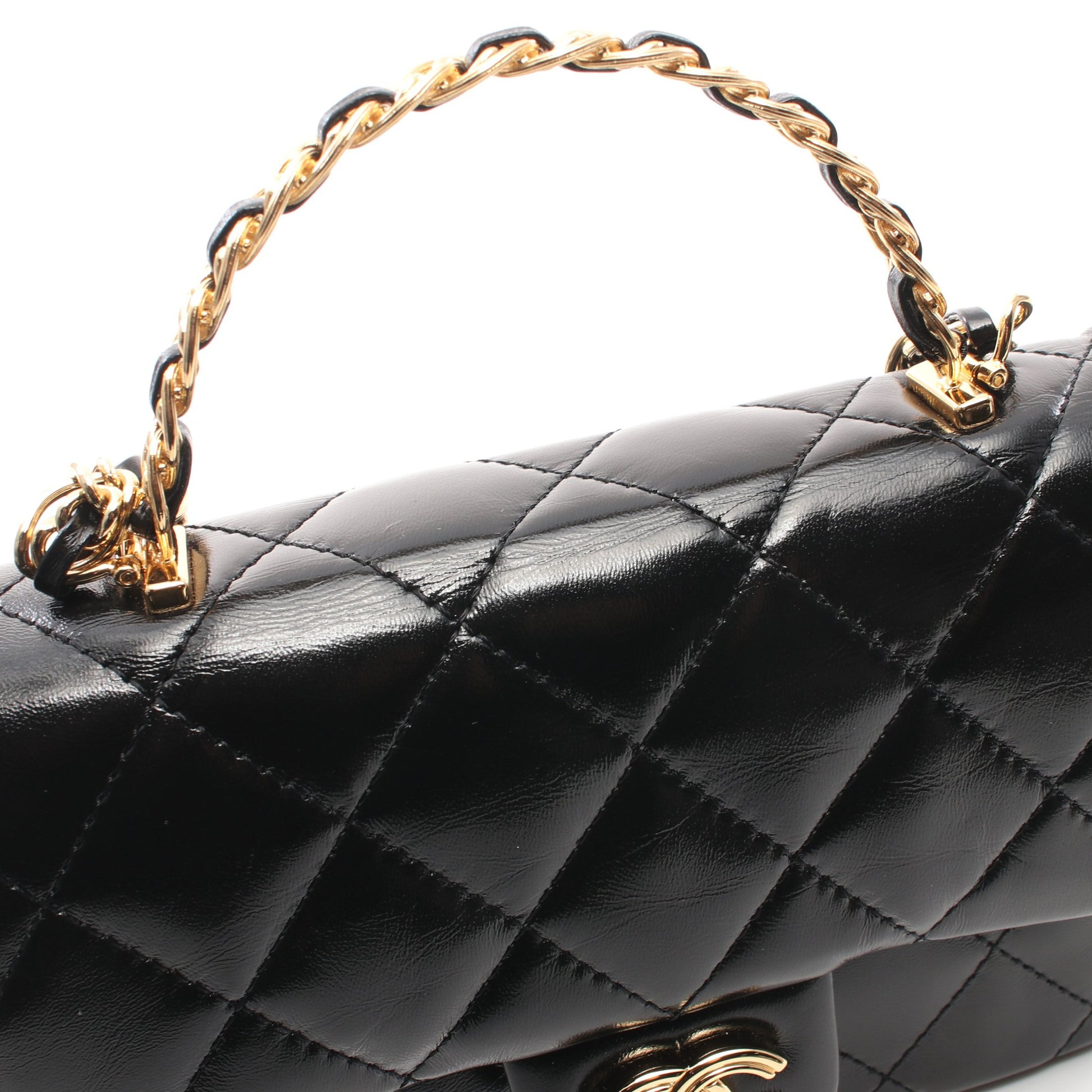マトラッセ トップハンドル チェーンショルダーバッグ レザー ブラック ゴールド金具 2WAY シャネル バッグ CHANEL