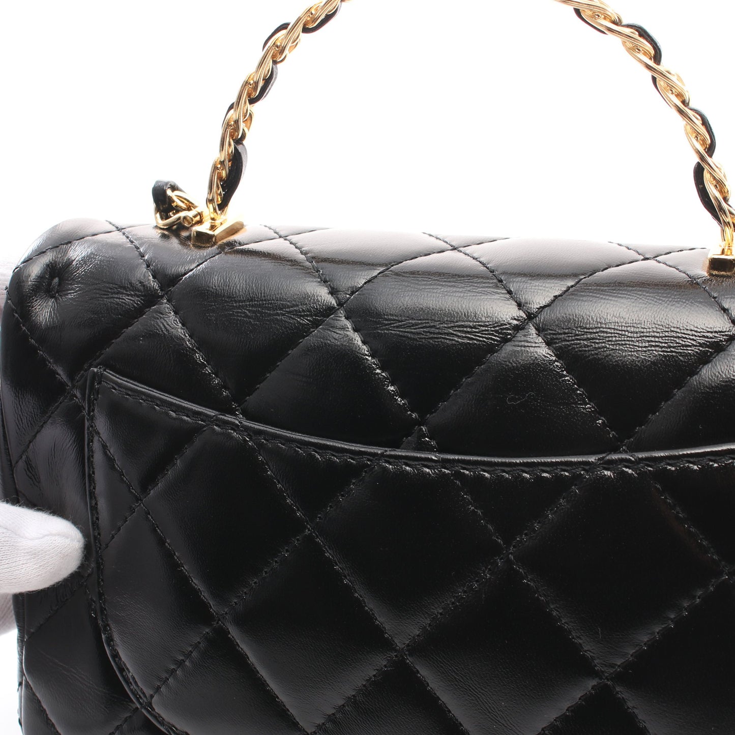 マトラッセ トップハンドル チェーンショルダーバッグ レザー ブラック ゴールド金具 2WAY シャネル バッグ CHANEL
