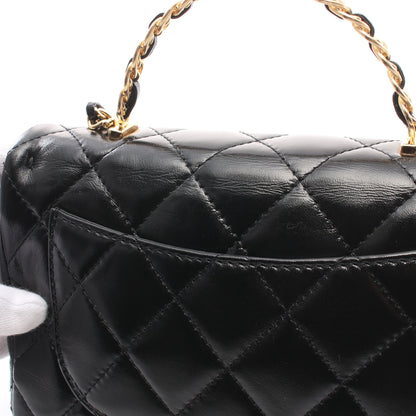 マトラッセ トップハンドル チェーンショルダーバッグ レザー ブラック ゴールド金具 2WAY シャネル バッグ CHANEL