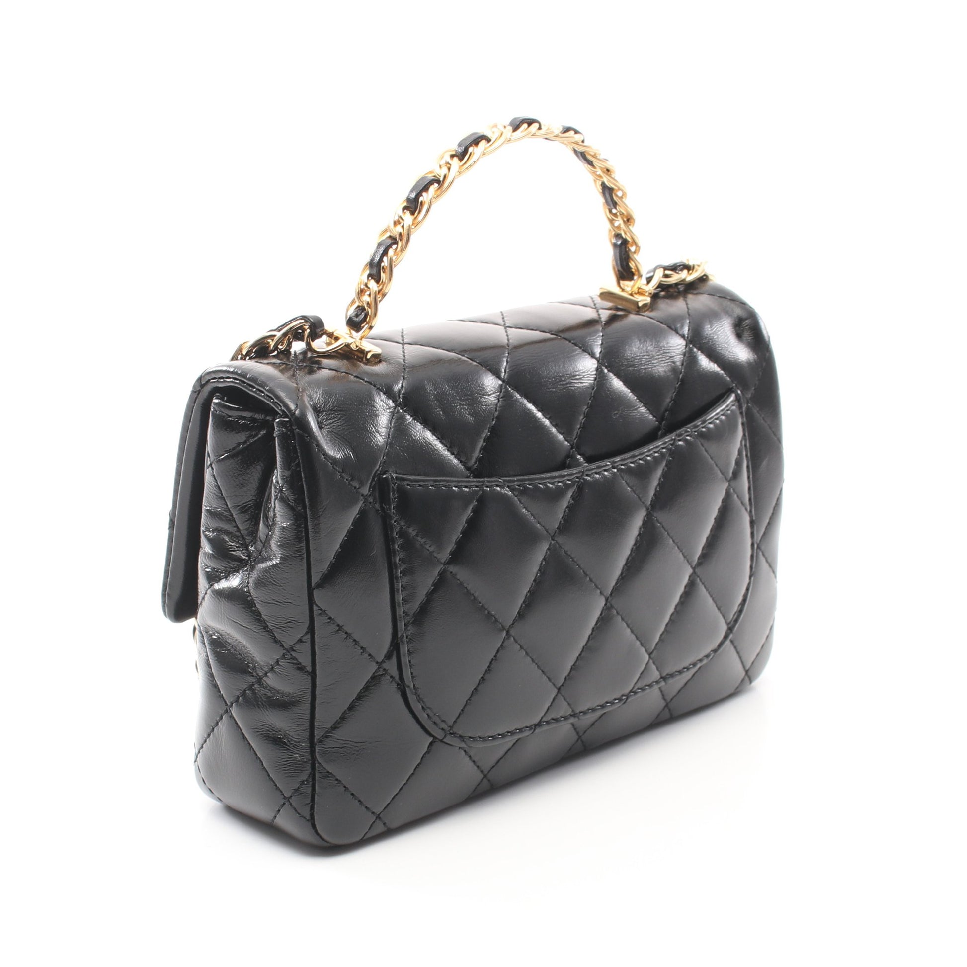 マトラッセ トップハンドル チェーンショルダーバッグ レザー ブラック ゴールド金具 2WAY シャネル バッグ CHANEL