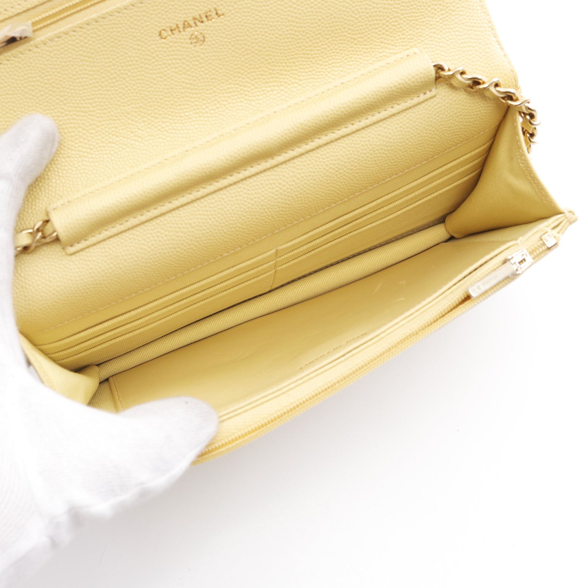 マトラッセ チェーンウォレット キャビアスキン ライトイエロー ゴールド金具 シャネル バッグ CHANEL