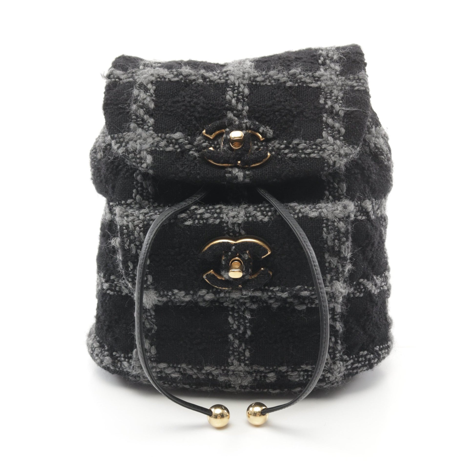 ココマーク バックパック リュックサック ツイード ブラック グレー ゴールド金具 シャネル バッグ CHANEL