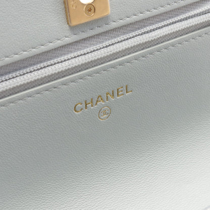 マトラッセ チェーンウォレット レザー ライトブルー ゴールド金具 シャネル バッグ CHANEL