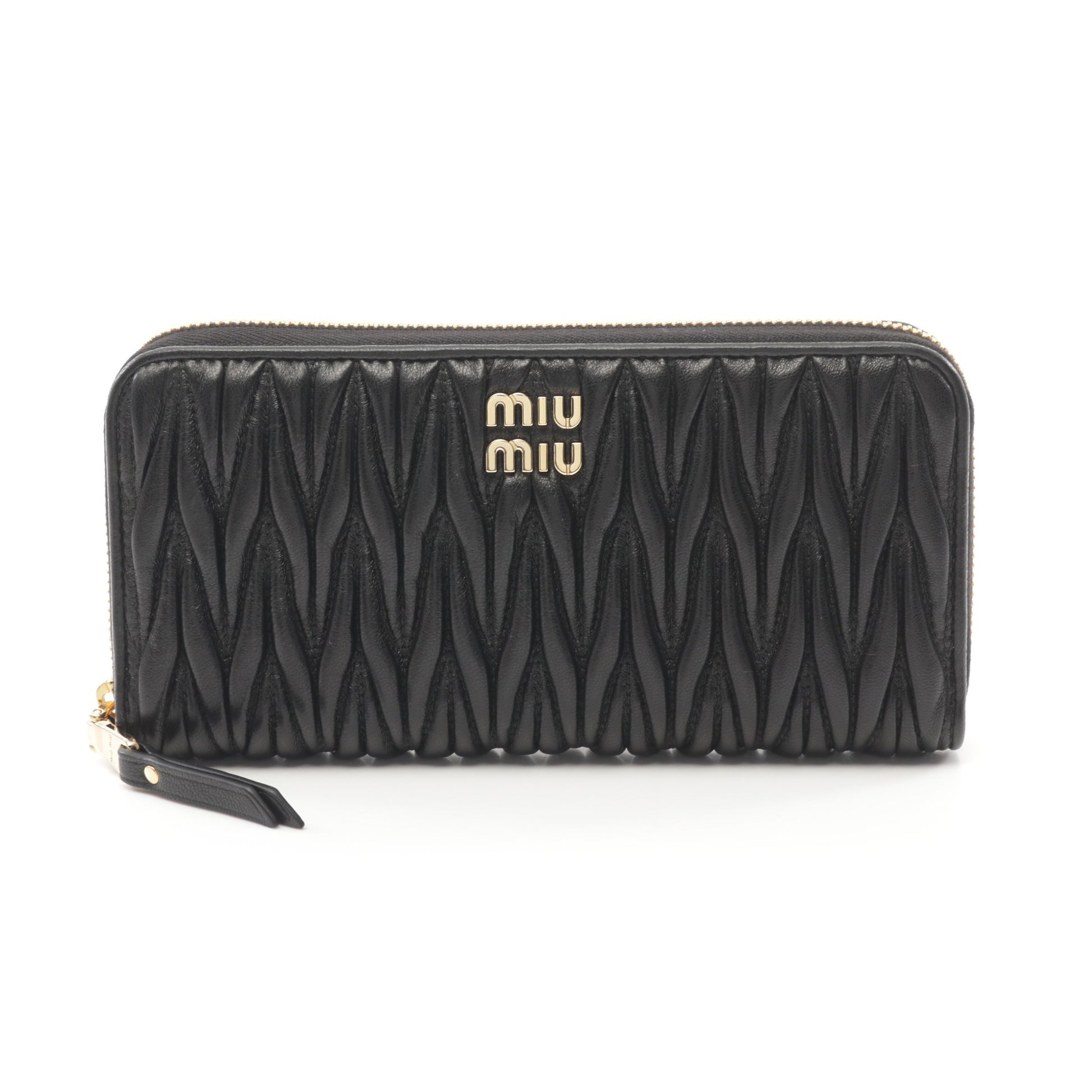 MATELASSE マテラッセ ラウンドファスナー長財布 レザー ブラック ミュウミュウ 財布・小物 miu miu