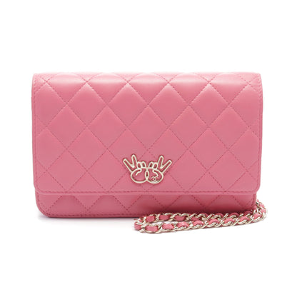 マトラッセ ダブルピース チェーンウォレット ラムスキン ピンク ゴールド金具 シャネル バッグ CHANEL