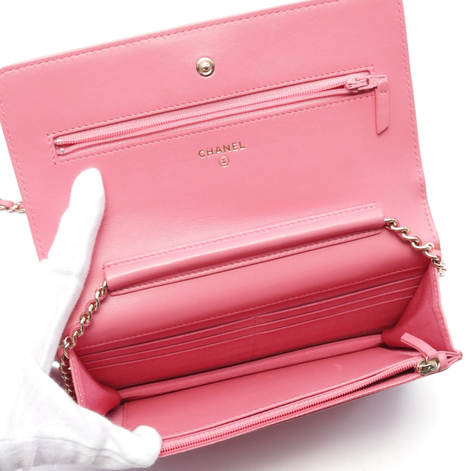 マトラッセ ダブルピース チェーンウォレット ラムスキン ピンク ゴールド金具 シャネル バッグ CHANEL