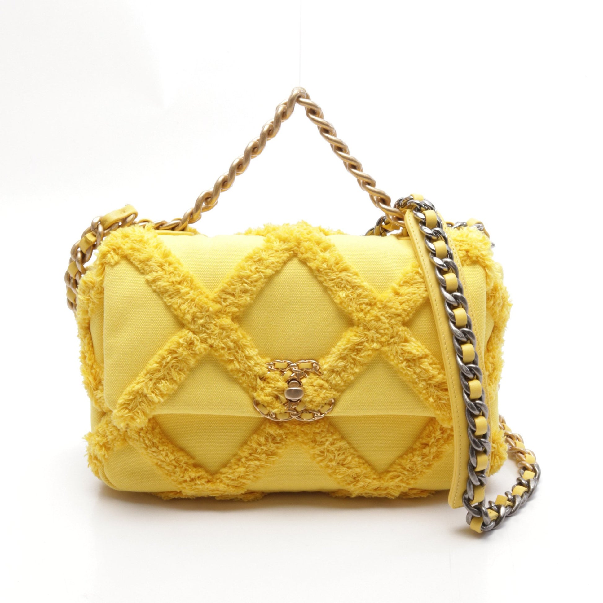 19 ディズヌフ マトラッセ チェーンショルダーバッグ キャンバス イエロー コンビ金具 シャネル バッグ CHANEL