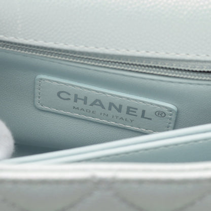 ココハンドル フラップ マトラッセ ハンドバッグ キャビアスキン ライトブルー シルバー金具 2WAY シャネル バッグ CHANEL