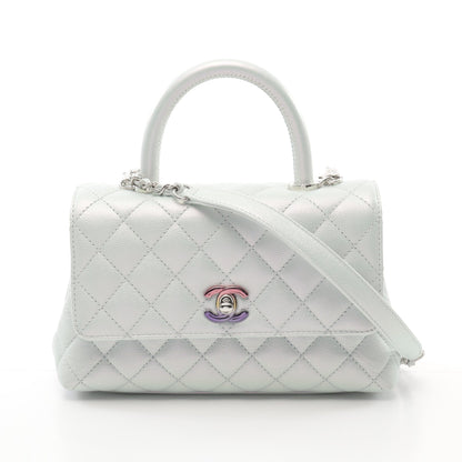 ココハンドル フラップ マトラッセ ハンドバッグ キャビアスキン ライトブルー シルバー金具 2WAY シャネル バッグ CHANEL
