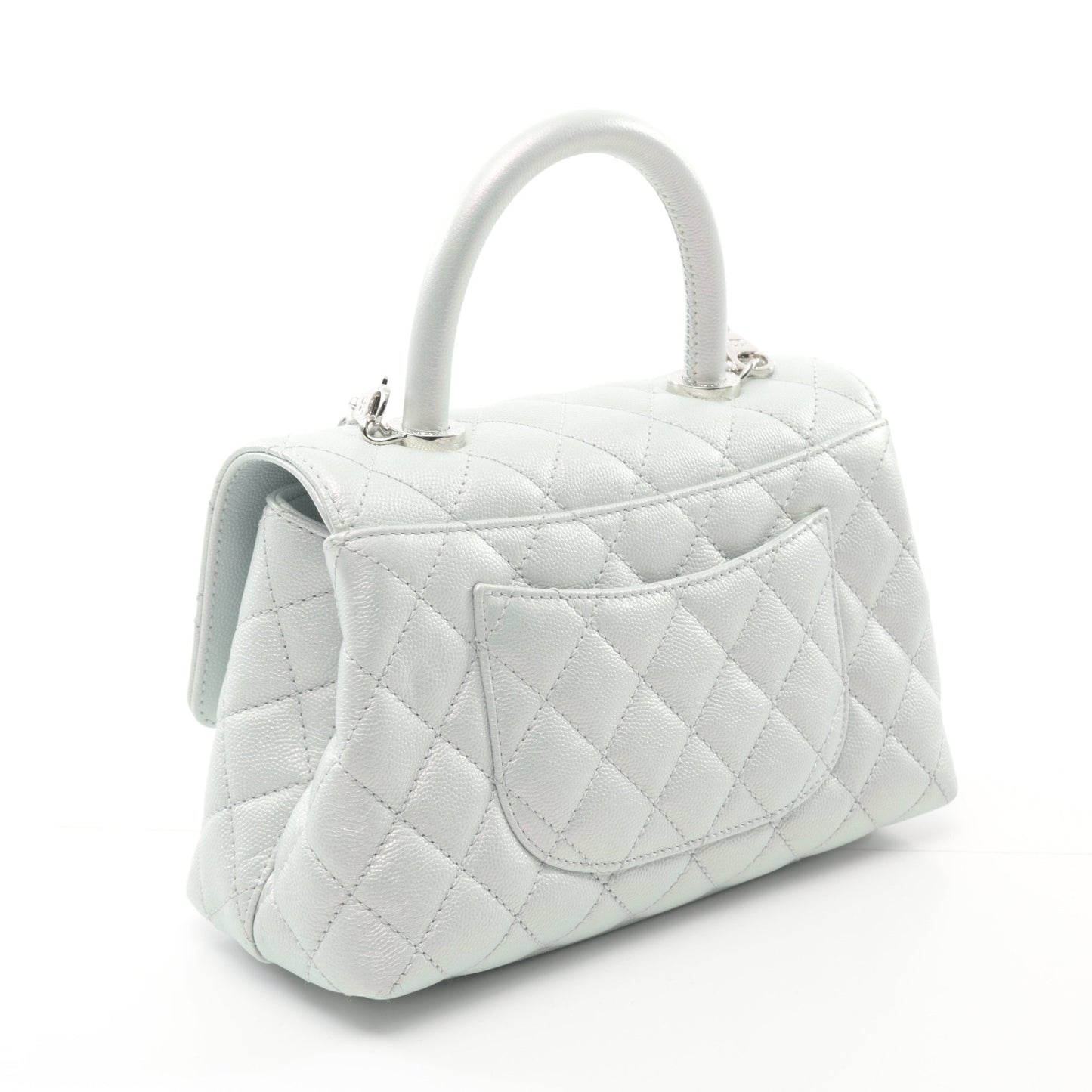 ココハンドル フラップ マトラッセ ハンドバッグ キャビアスキン ライトブルー シルバー金具 2WAY シャネル バッグ CHANEL