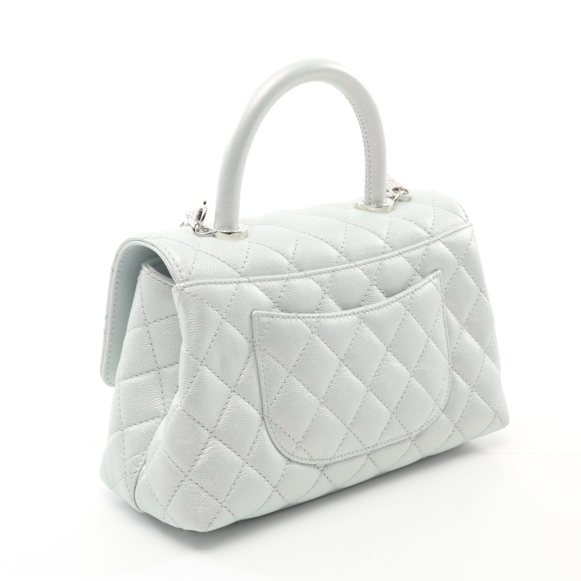 ココハンドル フラップ マトラッセ ハンドバッグ キャビアスキン ライトブルー シルバー金具 2WAY シャネル バッグ CHANEL