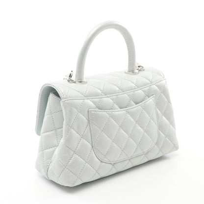 ココハンドル フラップ マトラッセ ハンドバッグ キャビアスキン ライトブルー シルバー金具 2WAY シャネル バッグ CHANEL