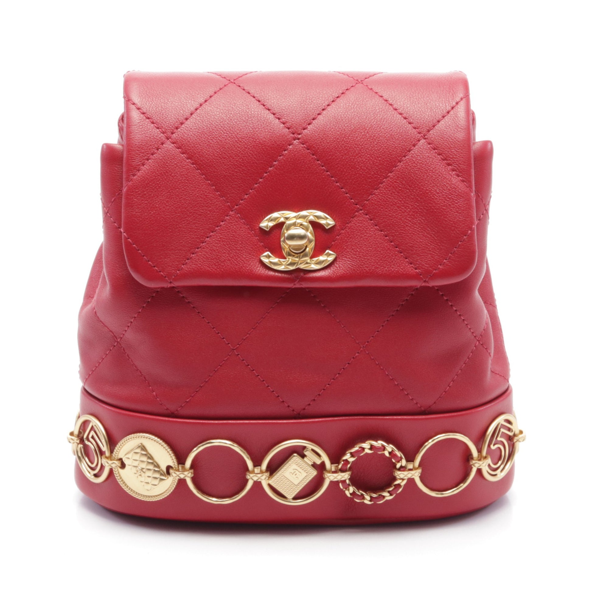 マトラッセ スモール チェーン バックパック リュックサック ラムスキン レッド ゴールド金具 シャネル バッグ CHANEL