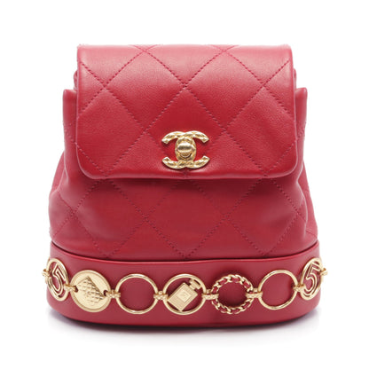 マトラッセ スモール チェーン バックパック リュックサック ラムスキン レッド ゴールド金具 シャネル バッグ CHANEL