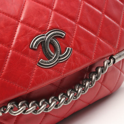 マトラッセ Wチェーンショルダーバッグ レザー レッド シルバー金具 シャネル バッグ CHANEL