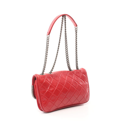 マトラッセ Wチェーンショルダーバッグ レザー レッド シルバー金具 シャネル バッグ CHANEL
