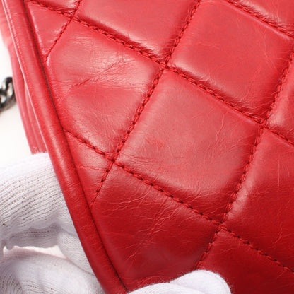マトラッセ Wチェーンショルダーバッグ レザー レッド シルバー金具 シャネル バッグ CHANEL