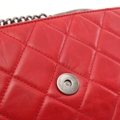 マトラッセ Wチェーンショルダーバッグ レザー レッド シルバー金具 シャネル バッグ CHANEL