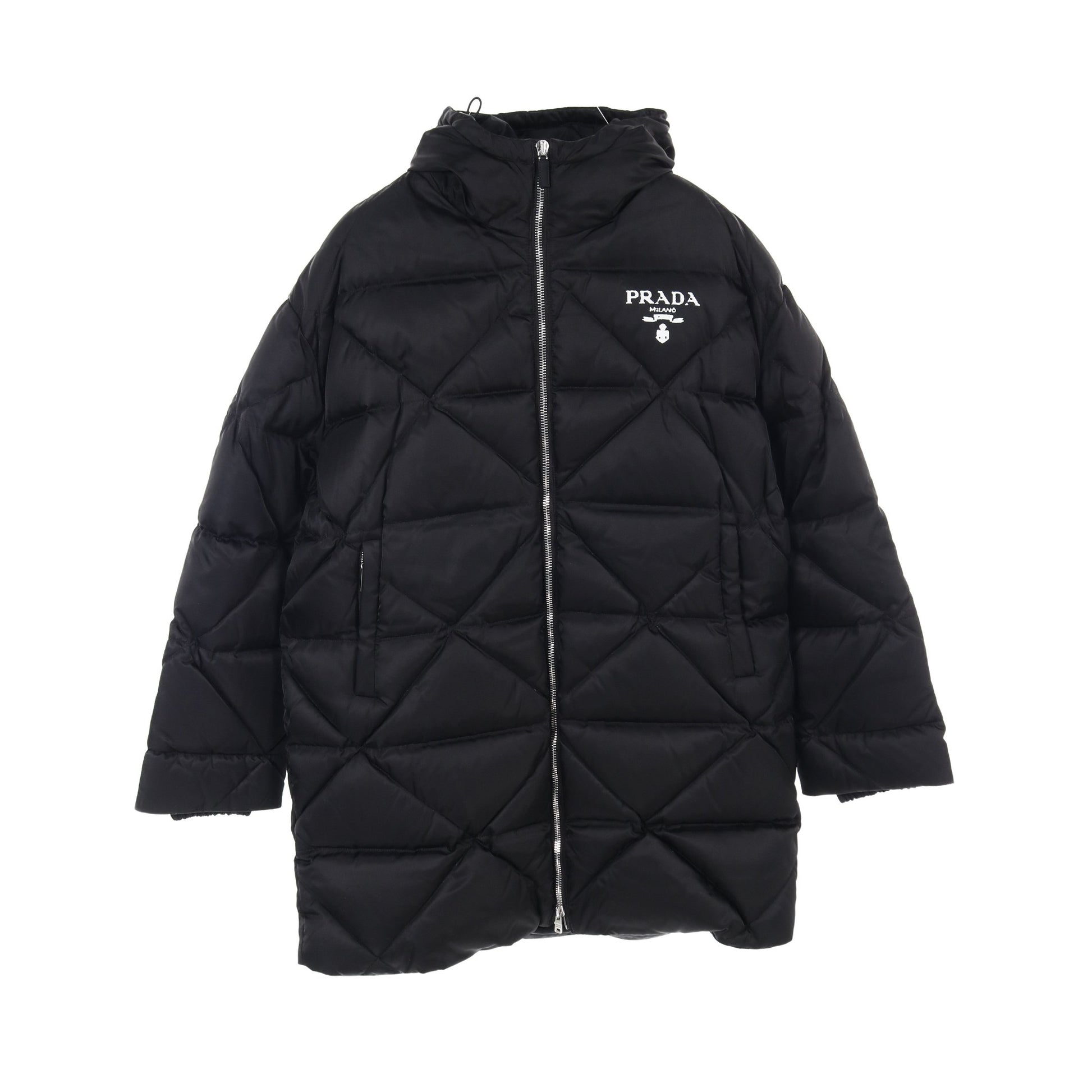 RE-NYLON キルティング ダウンコート ナイロン ブラック フード付き 