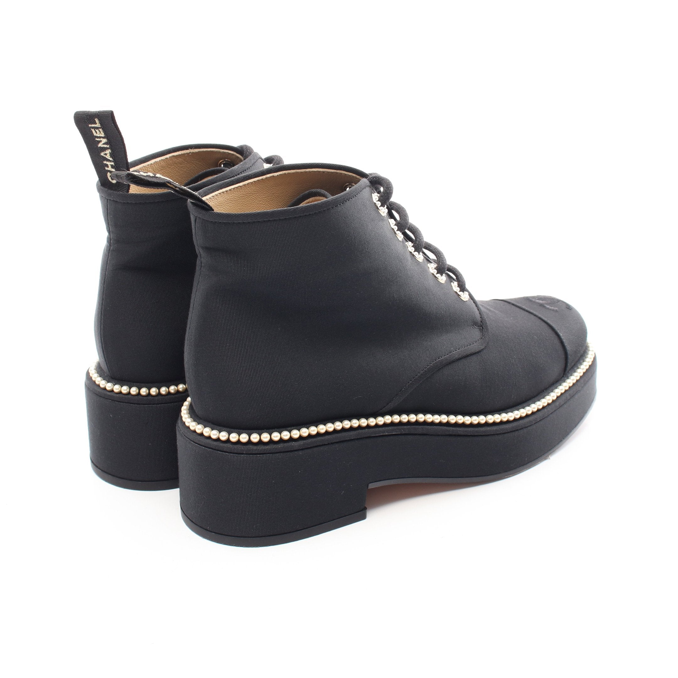 ココマーク レースアップ ショート ブーツ ファブリック ブラック