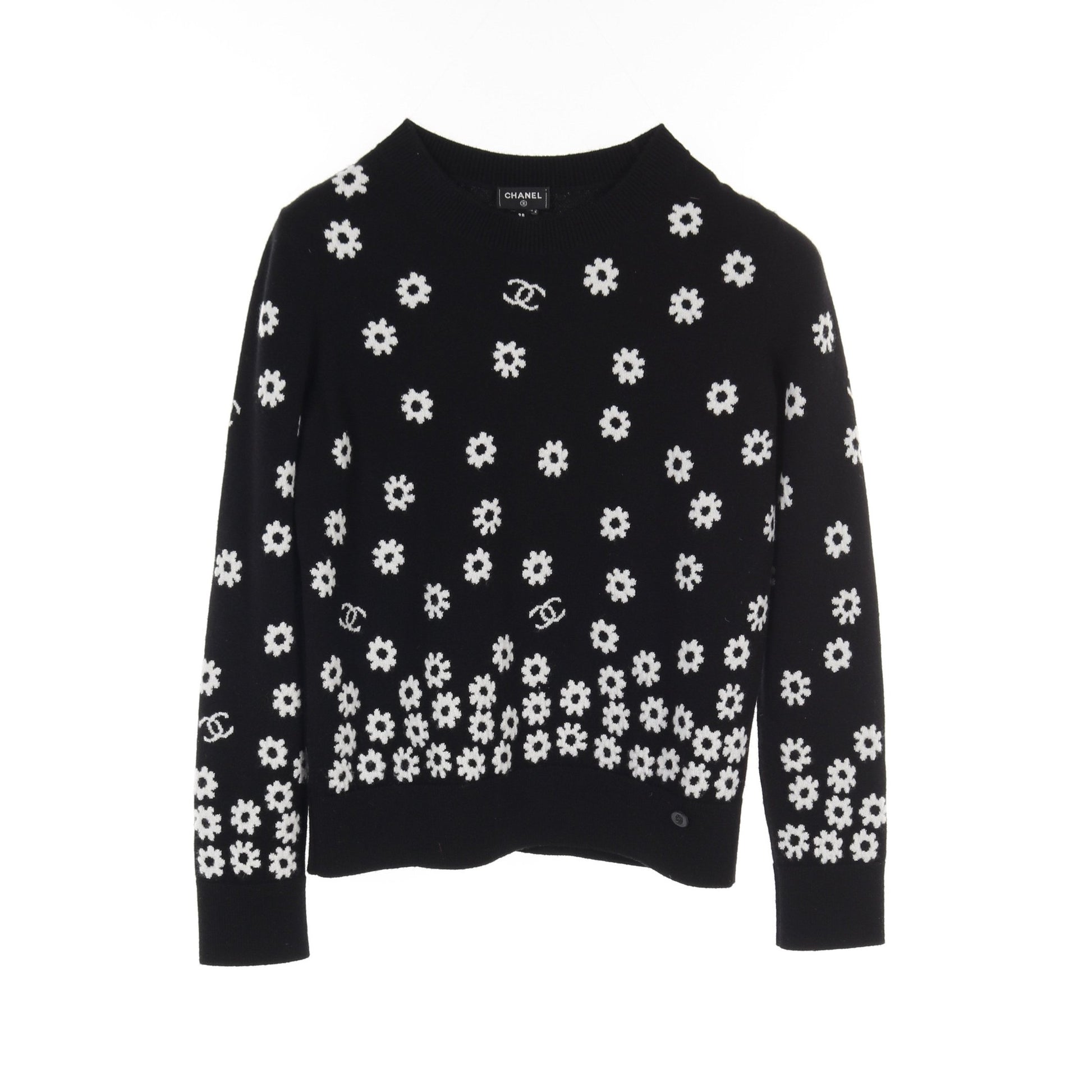 ココマーク デイジー セーター ニット クルーネック カシミヤ ブラック ホワイト 22P シャネル トップス CHANEL