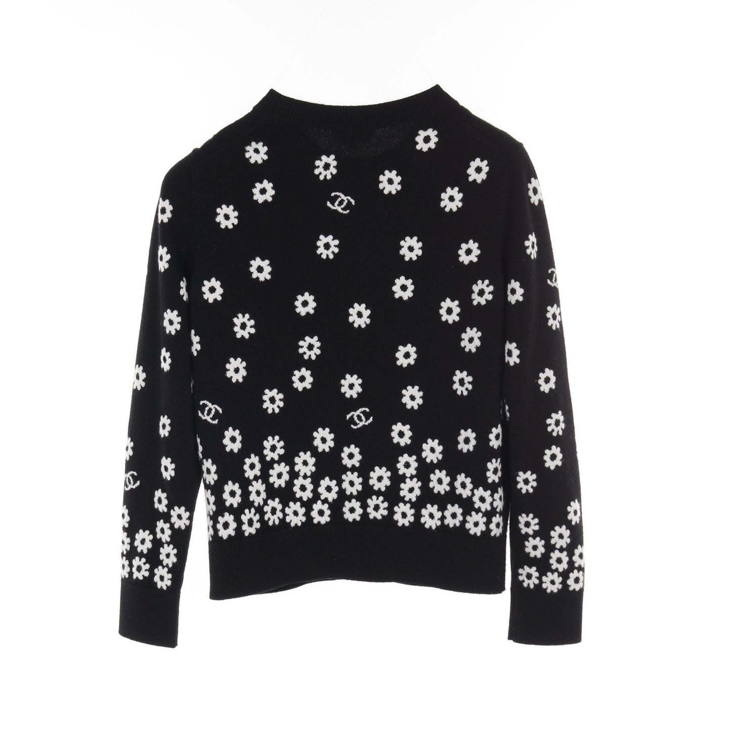 ココマーク デイジー セーター ニット クルーネック カシミヤ ブラック ホワイト 22P シャネル トップス CHANEL