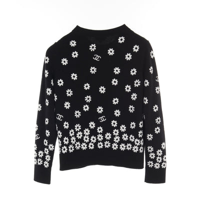 ココマーク デイジー セーター ニット クルーネック カシミヤ ブラック ホワイト 22P シャネル トップス CHANEL