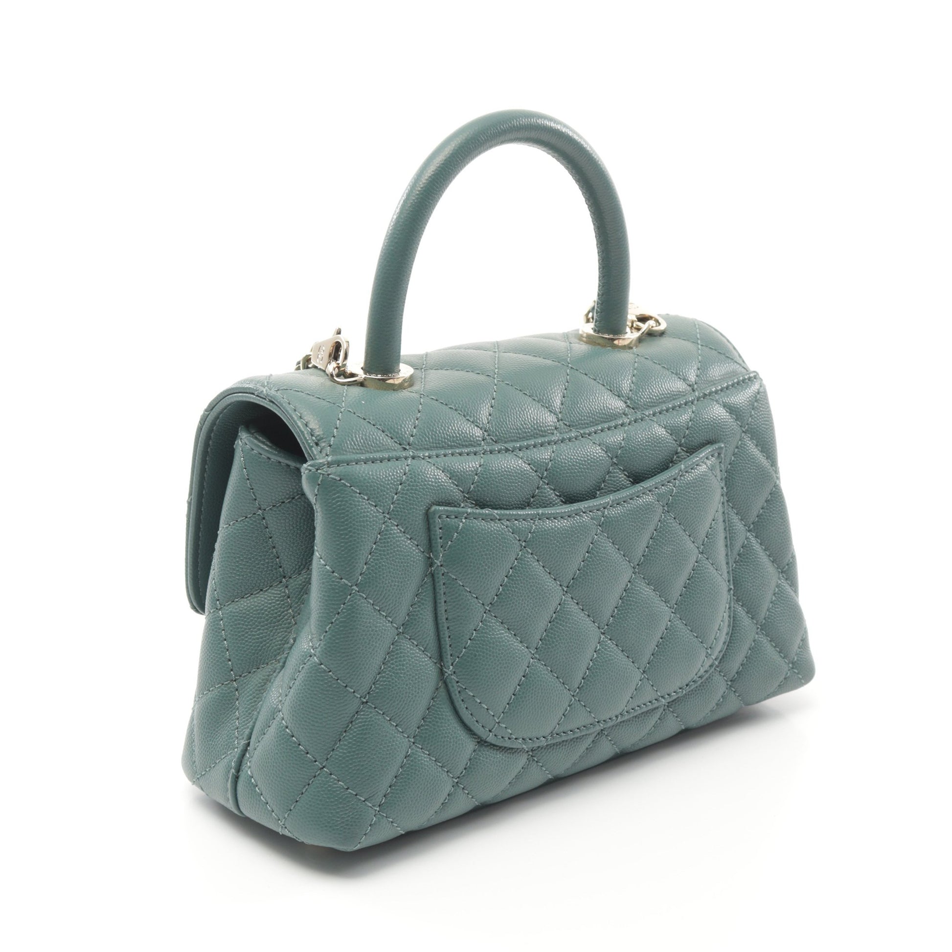 ココハンドル フラップ マトラッセ ハンドバッグ キャビアスキン グリーン ゴールド金具 2WAY シャネル バッグ CHANEL