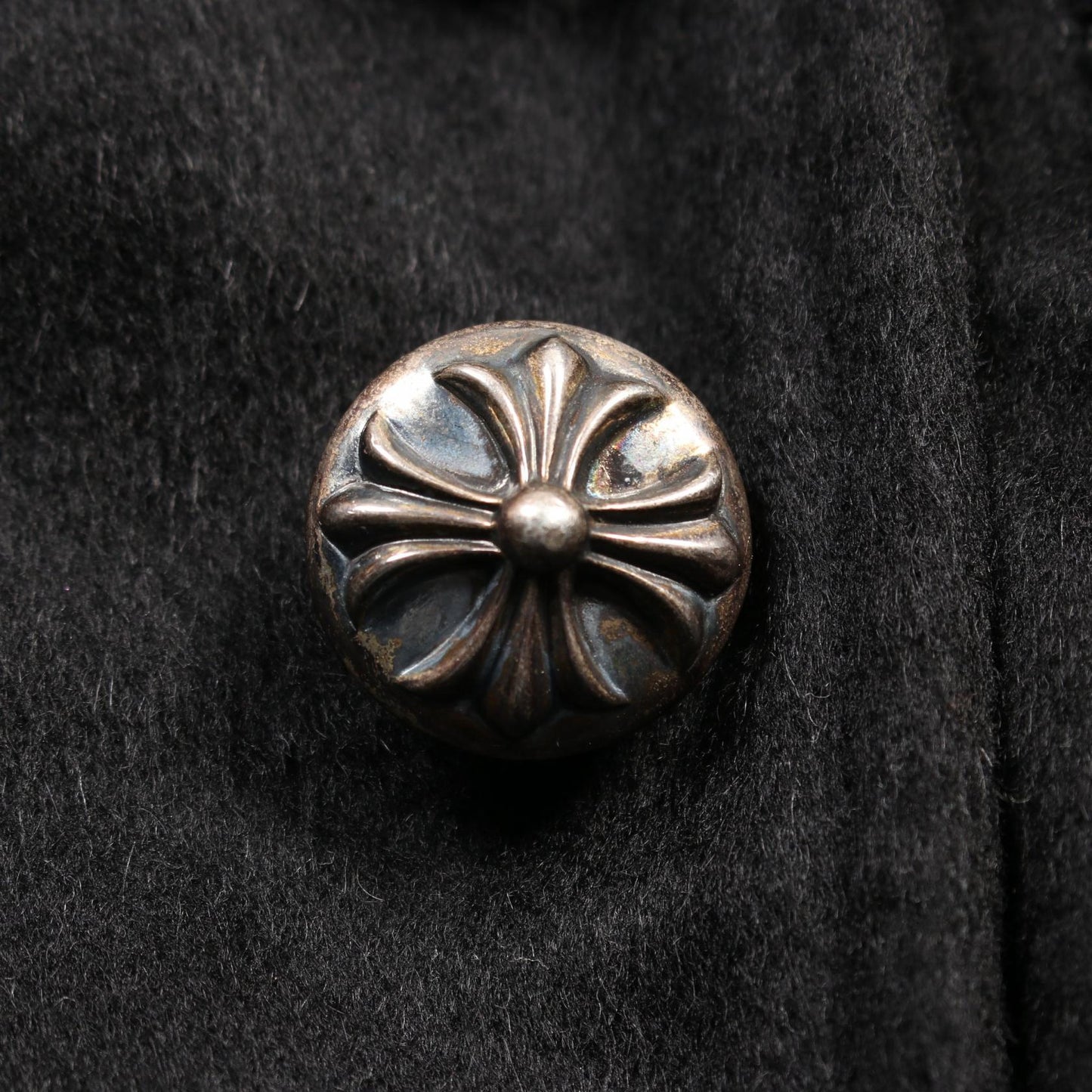 クロスボールボタン コート カシミヤ カウレザー ブラック クロムハーツ アウター Chrome Hearts