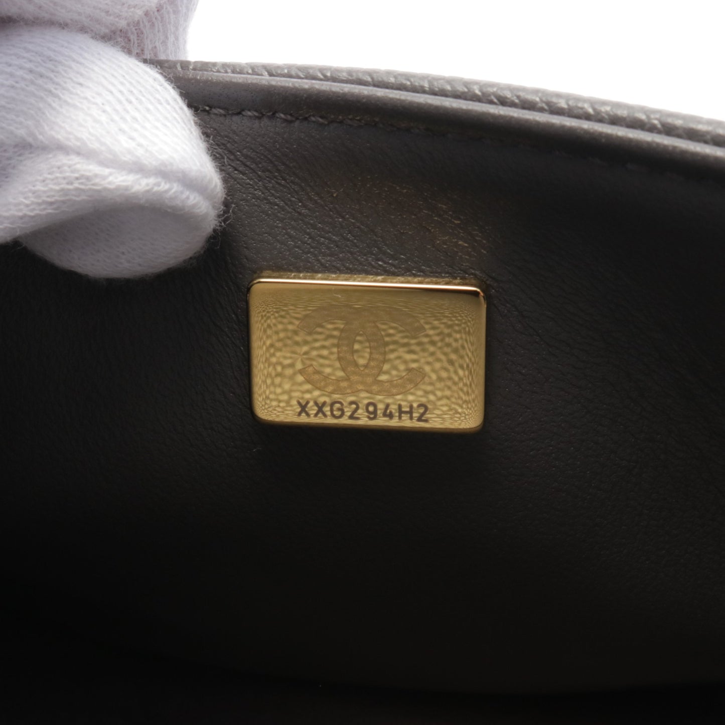 ボーイシャネル スモール チェーンショルダーバッグ キャビアスキン グレー ゴールド金具 シャネル バッグ CHANEL